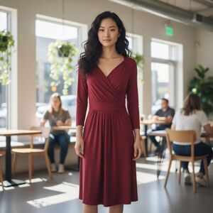 Tahari ASL Stretch Cranberry Pleated Detail Jeffy Dress – Size 12 (NWT)